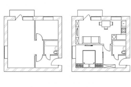 Варианты перепланировки двушки хрущевки. Возможные перепланировки 01