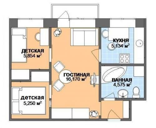 Перепланировка 2-комнатной хрущевки в 3-комнатную. Сделать две детские комнаты из одной