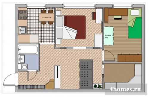 Перепланировка хрущевки 2 комнаты смежные. Варианты и фото перепланировки хрущевки с 2-мя смежными комнатами