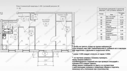 Планировка хрущевка 3 квартиры на этаже. Техническое описание 1-335