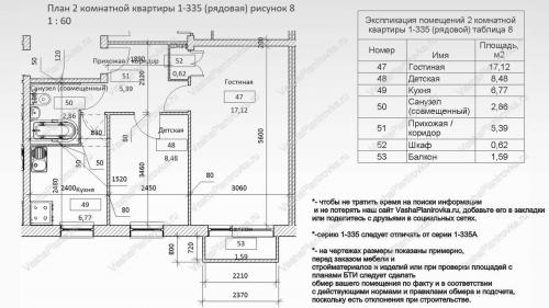 Планировка хрущевка 3 квартиры на этаже. Техническое описание 1-335