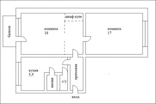 План квартиры в пятиэтажке.  Серия К-7 (1950-е) 14