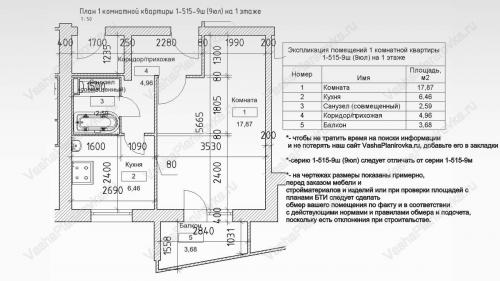1-515 планировка с размерами. Техническое описание 1 515 9ш (9юл)