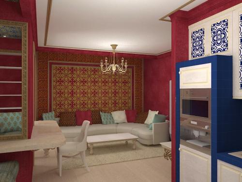 Как можно создать гармоничное сочетание цветов и узоров в гостиной в марокканском стиле. Цвет в гостиной в марокканском стиле